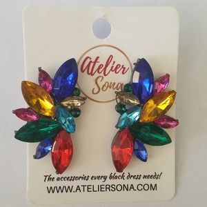 Rainbow Rhinestone Stud Earrings